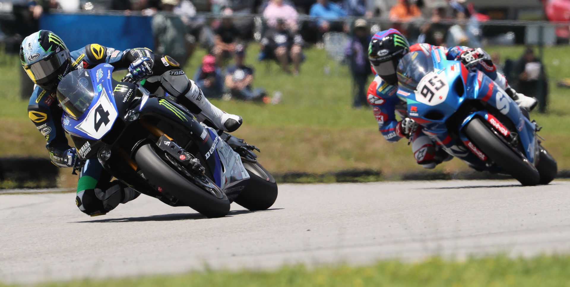 MotoAmerica TV will show all seven years of MotoAmerica's races, like this battle between Josh Hayes (4) and Roger Hayden (95) at VIR in 2016. Photo by Brian J. Nelson.