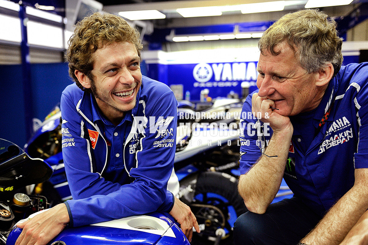 Valentino Rossi (left) sacked long-time Crew Chief Jeremy Burgess at the end of 2013. During the 23 seasons between 1987 and 2009, Burgess won an astonishing 13 World Championships—one with Wayne Gardner, five with Mick Doohan, and seven with Rossi. Photo by DPPI.