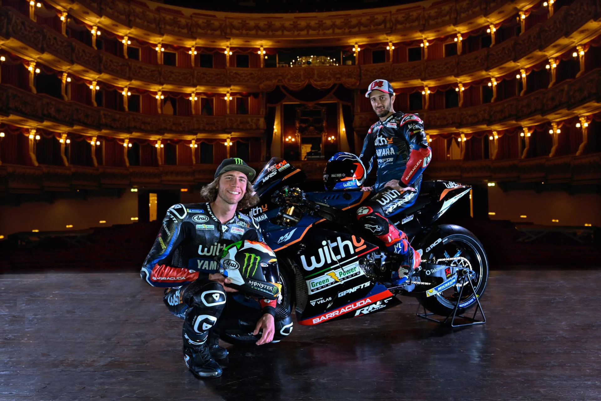 WithU Yamaha RNF MotoGP Racing riders Darryn Binder (left) and Andrea Dovizioso (right) at the Philharmonic Theater in Verona, Italy. Photo courtesy WithU Yamaha RNF MotoGP Racing.
