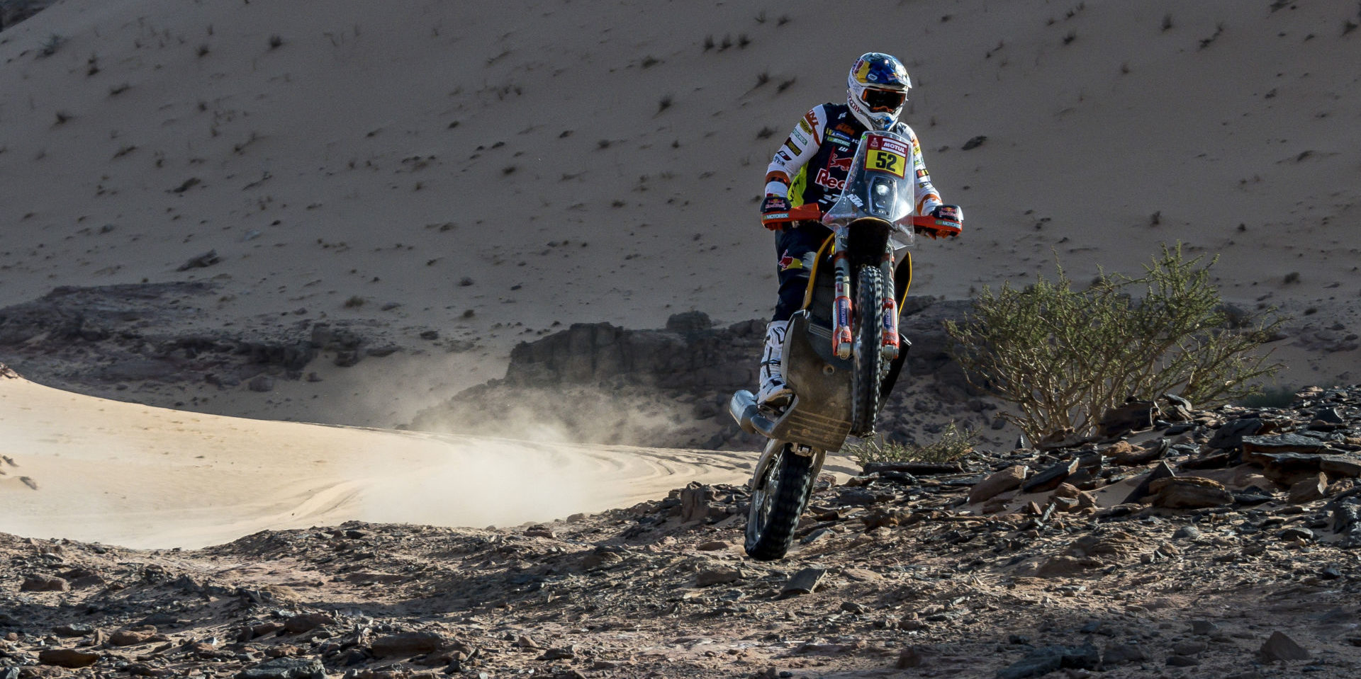 Matthias Walkner (52) took the overall lead of the Dakar Rally during Stage Nine Tuesday in Saudi Arabia. Photo by Rally Zone, courtesy KTM Factory Racing.