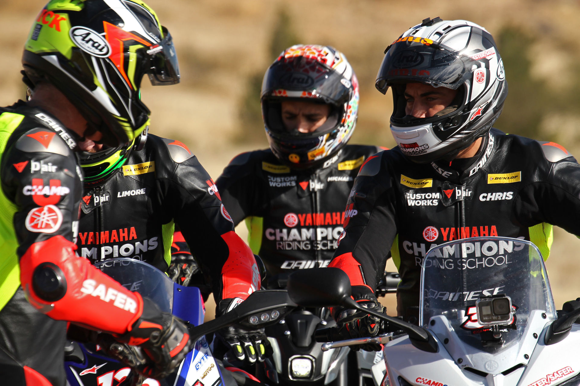 Yamaha Champion Riding School instructors in their Dainese leather suits. Photo courtesy Yamaha Champions Riding School.