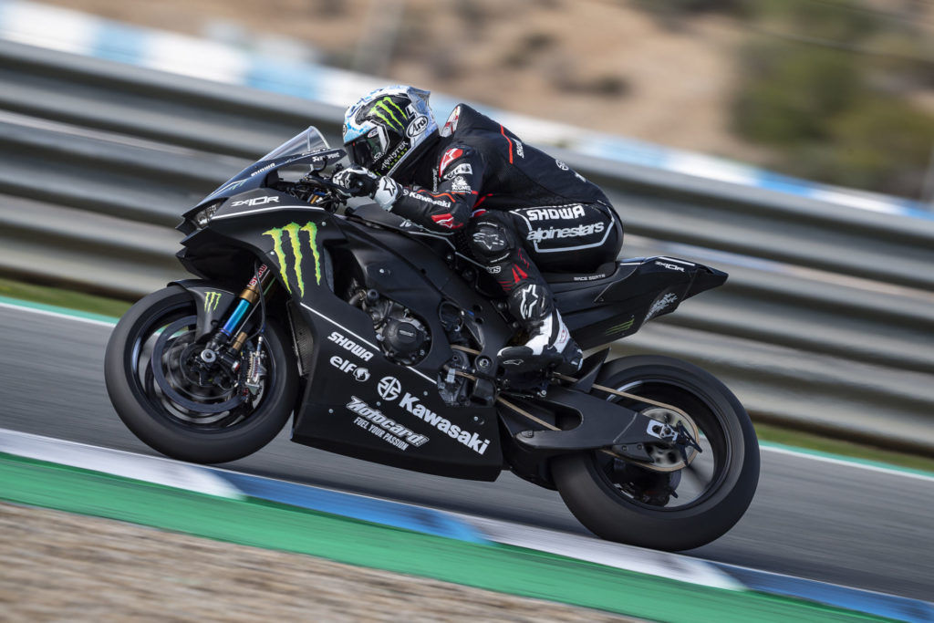 Jonathan Rea in action Thursday at Jerez. Photo courtesy Kawasaki.