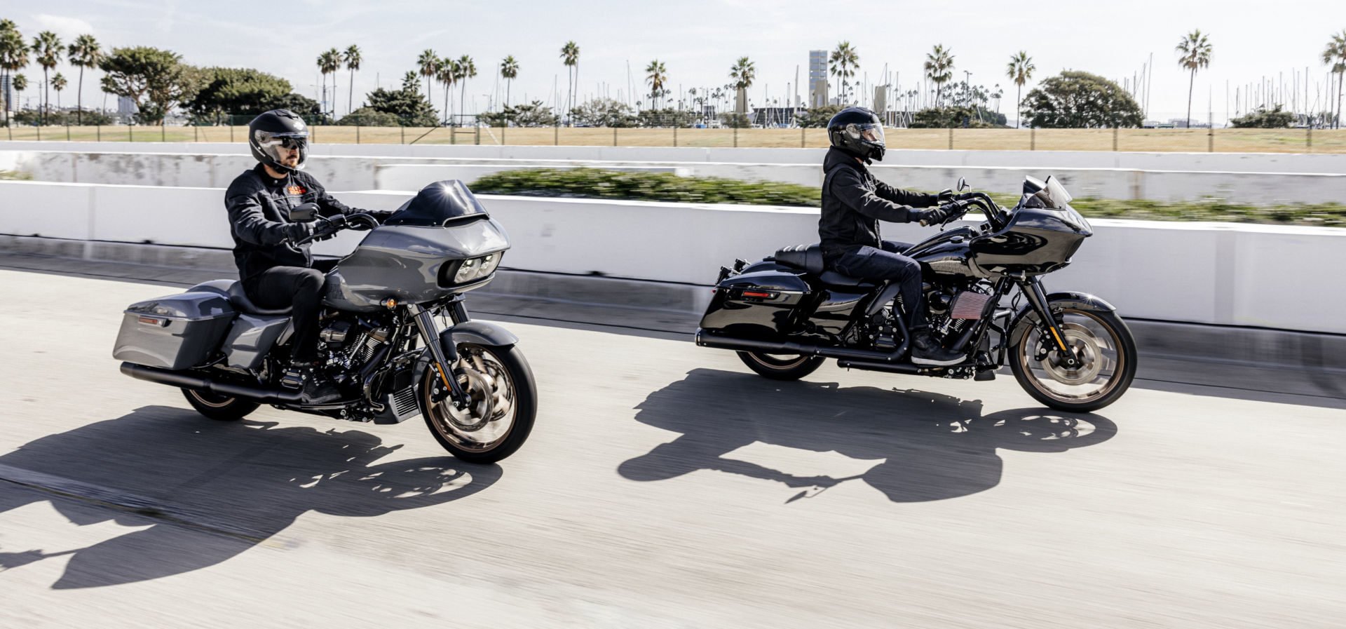 Harley-Davidson's MotoAmerica King Of The Baggers-inspired 2022-model Road Glide ST (left) and an accessorized Road Glide ST (right). Photo courtesy Harley-Davidson.