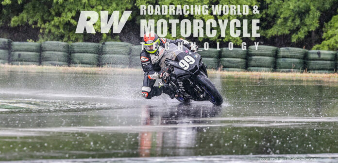 It's these moments when the rider really appreciates a smooth “first touch” of power, but that's important, even in the dry. On GP bikes the ECU only lets two butterflies open initially to get the chain tensioned before allowing more power. On the Yamaha we, uh, put -2 in the power section for second gear. Photo by Apex Photo.  