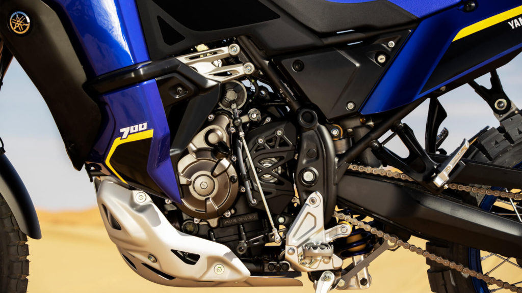 The 2022 Yamaha Ténéré 700 World Raid is powered by a 689cc parallel twin engine. Photo courtesy Yamaha Motor Europe.