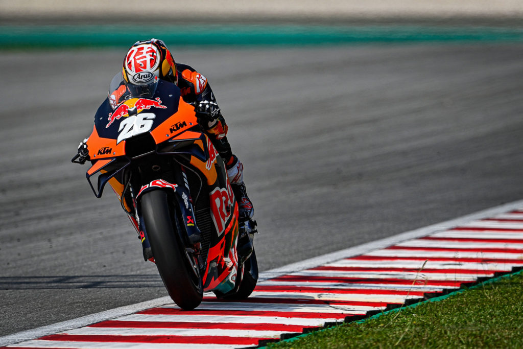For a second day KTM test rider Dani Pedrosa (26) was on track at Sepang, but for a second day his name did not appear on the timing monitors. Photo courtesy Dorna.