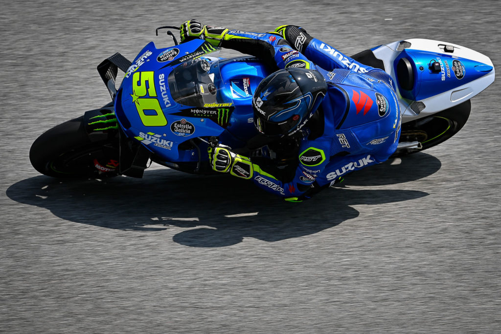 Sylvain Guintoli (50) continued testing for Suzuki on Day Two. Photo courtesy Dorna.