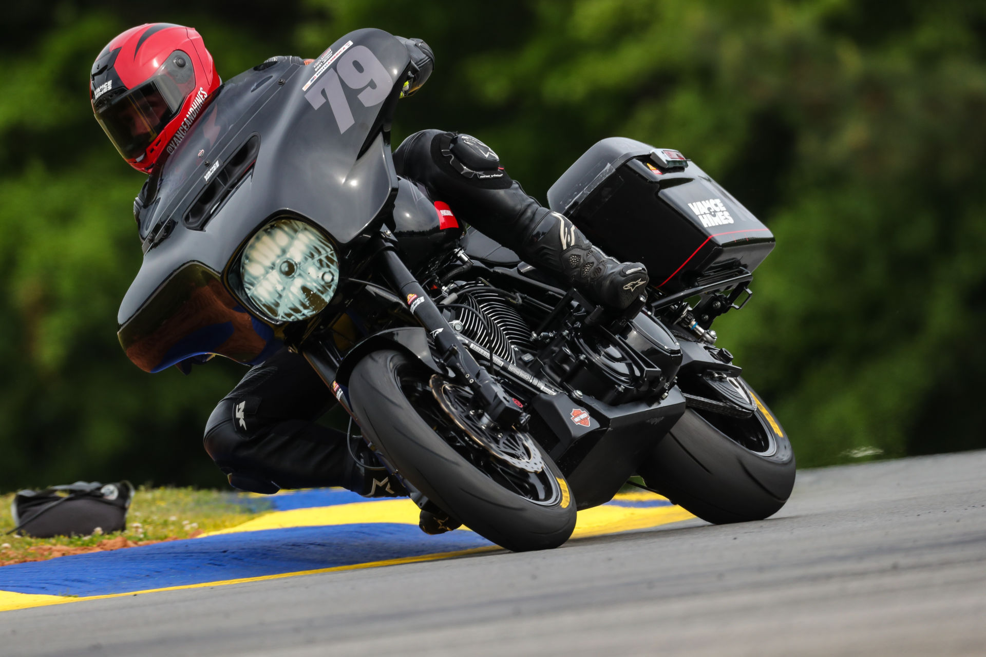 Hayden Gillim (79) riding a Vance & Hines Harley-Davidson during the MotoAmerica King Of The Baggers race at Road Atlanta in 2021. Photo by Brian J. Nelson.