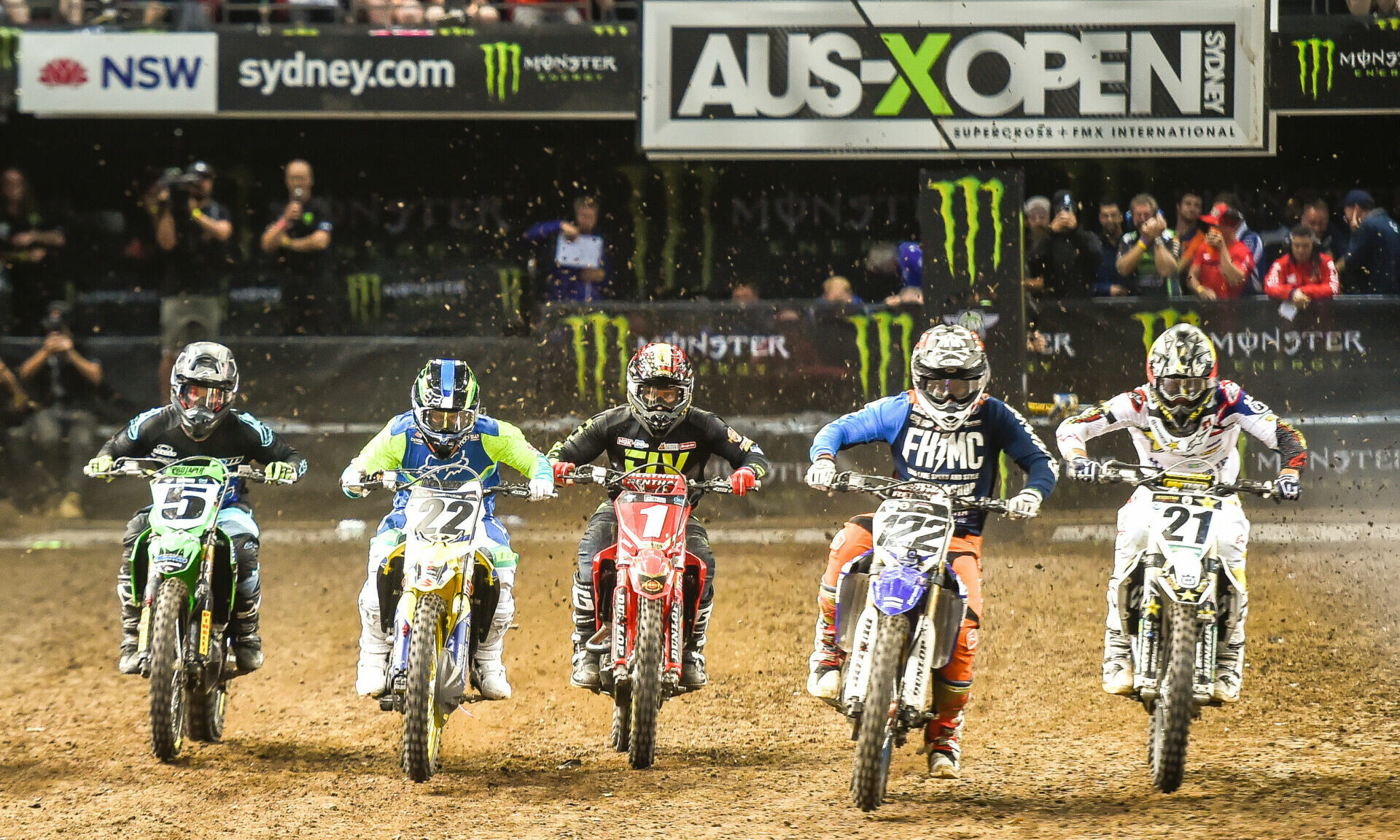 Action from an AUS-X Open Supercross event in Sydney, Australia. Photo courtesy SX Global.