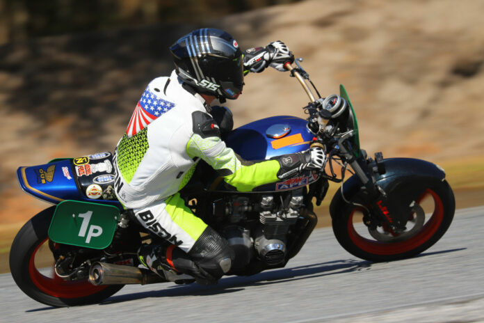 Jeremy Maddrill (1P) rode his 1979 Kawasaki KZ650 to victories in both AHRMA Vintage Cup races featuring the Vintage Superbike Heavyweight class at Roebling Road Raceway. Photo by etechphoto.com, courtesy AHRMA.