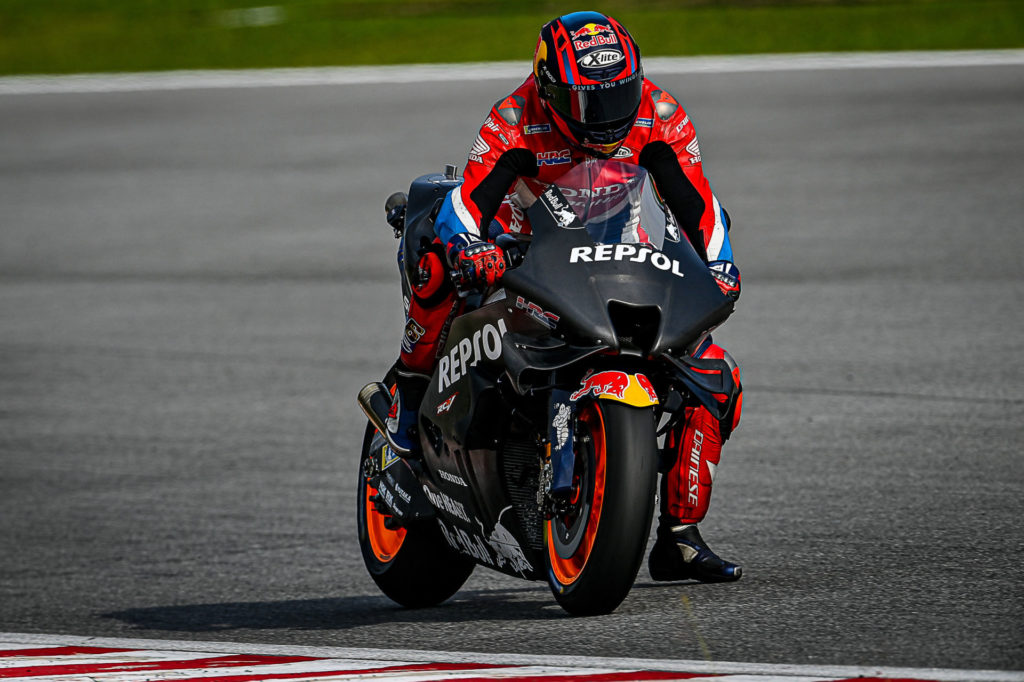 Test rider Stefan Bradl on Honda's latest RC213V. Photo courtesy Dorna.