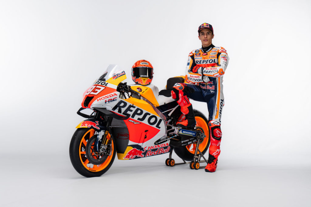 Marc Marquez with his all-new Repsol Honda RC213V. Photo courtesy Repsol Honda.