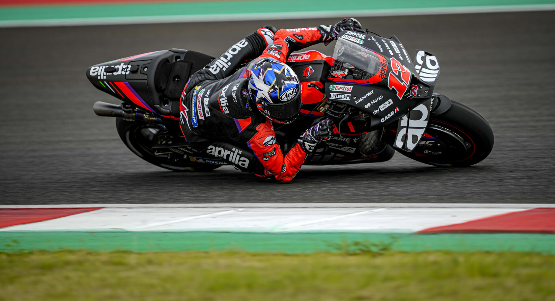 Maverick Vinales (12) at speed on his Aprilia RS-GP. Photo courtesy Aprilia.