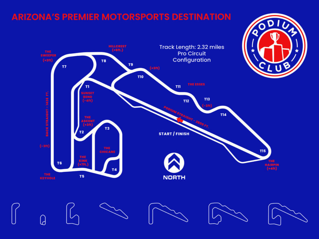 The various track configurations available at The Podium Club. Graphic courtesy The Podium Club.