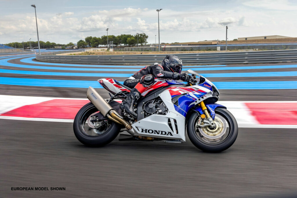 A 2022 Honda CBR1000RR-R Fireblade SP 30th Anniversary Edition at speed. Photo courtesy American Honda.