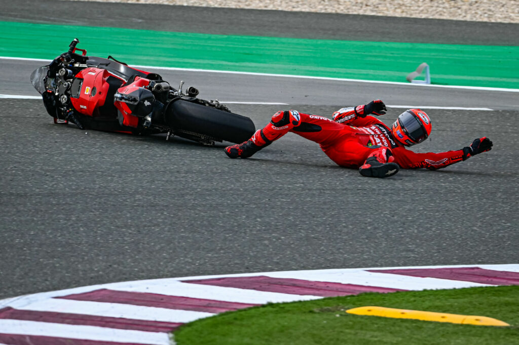 Francesco Bagnaia crashed during FP1. Photo courtesy Dorna.