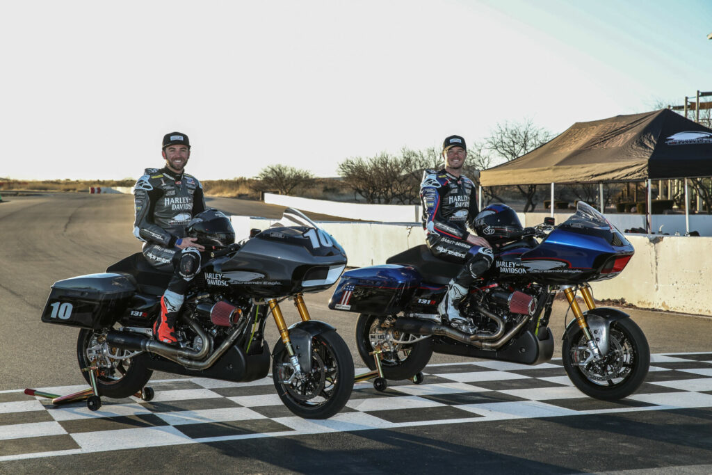 Screamin' Eagle Harley-Davidson factory riders - and brothers - Kyle Wyman (right) and Travis Wyman (left). Photo by Brian J. Nelson, courtesy Harley-Davidson.