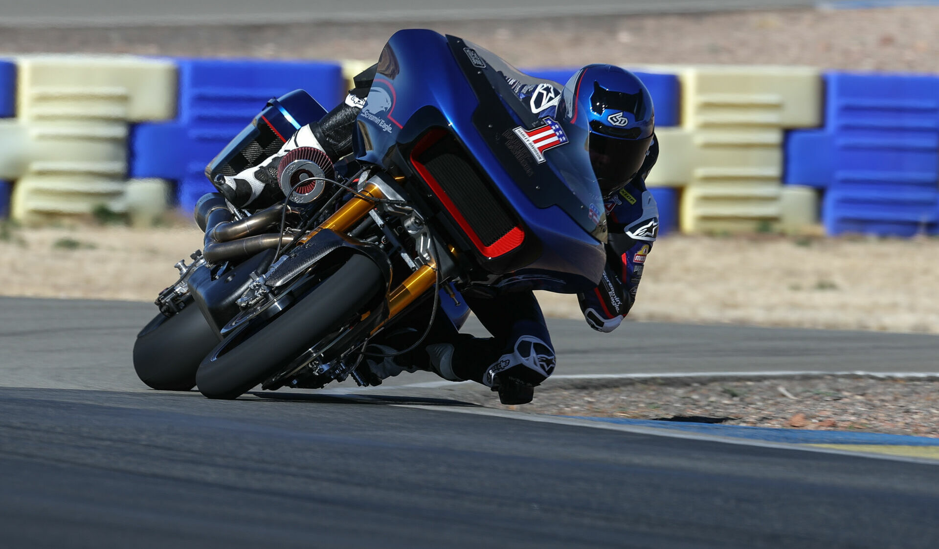 Kyle Wyman (1) on his 2022 Harley-Davidson MotoAmerica King Of The Baggers racebike. Photo by Brian J. Nelson, courtesy Harley-Davidson.