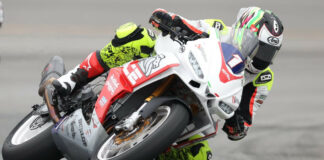 Defending MotoAmerica Twins Cup Champion Kaleb De Keyrel (1) on his Aprilia RS 660. Photo by Brian J. Nelson, courtesy MotoAmerica.