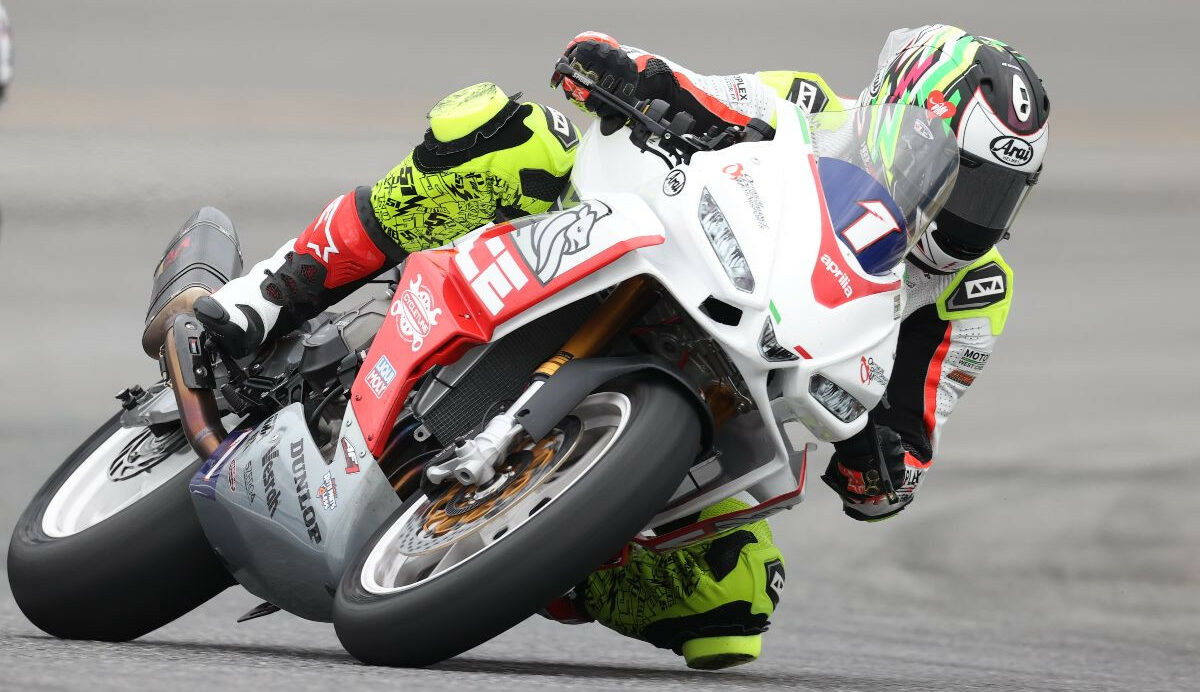 Defending MotoAmerica Twins Cup Champion Kaleb De Keyrel (1) on his Aprilia RS 660. Photo by Brian J. Nelson, courtesy MotoAmerica.