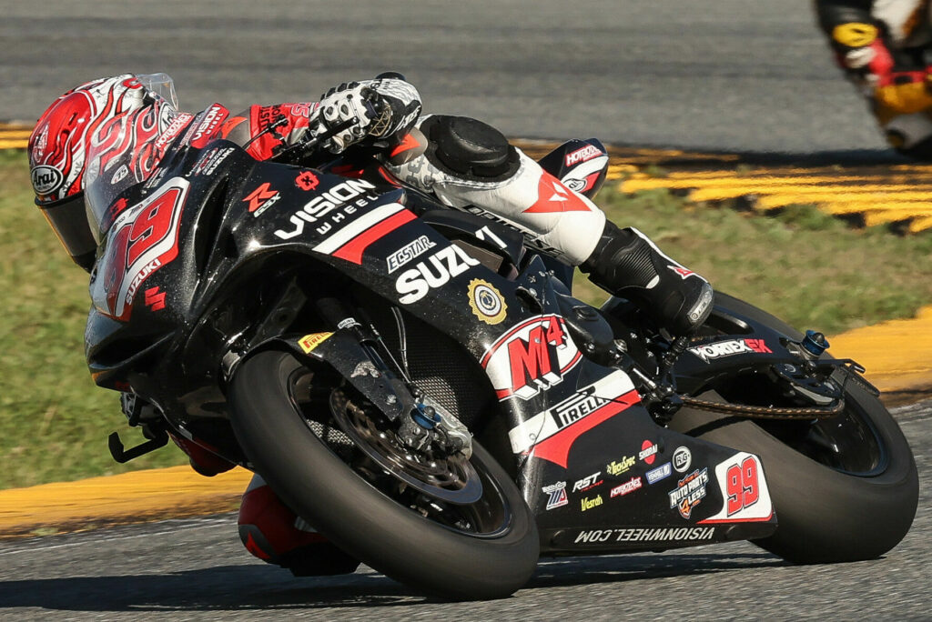 An eighth-place finish for Geoff May (99) proved his experience at Daytona International Speedway valuable. Photo courtesy Suzuki Motor USA, LLC.