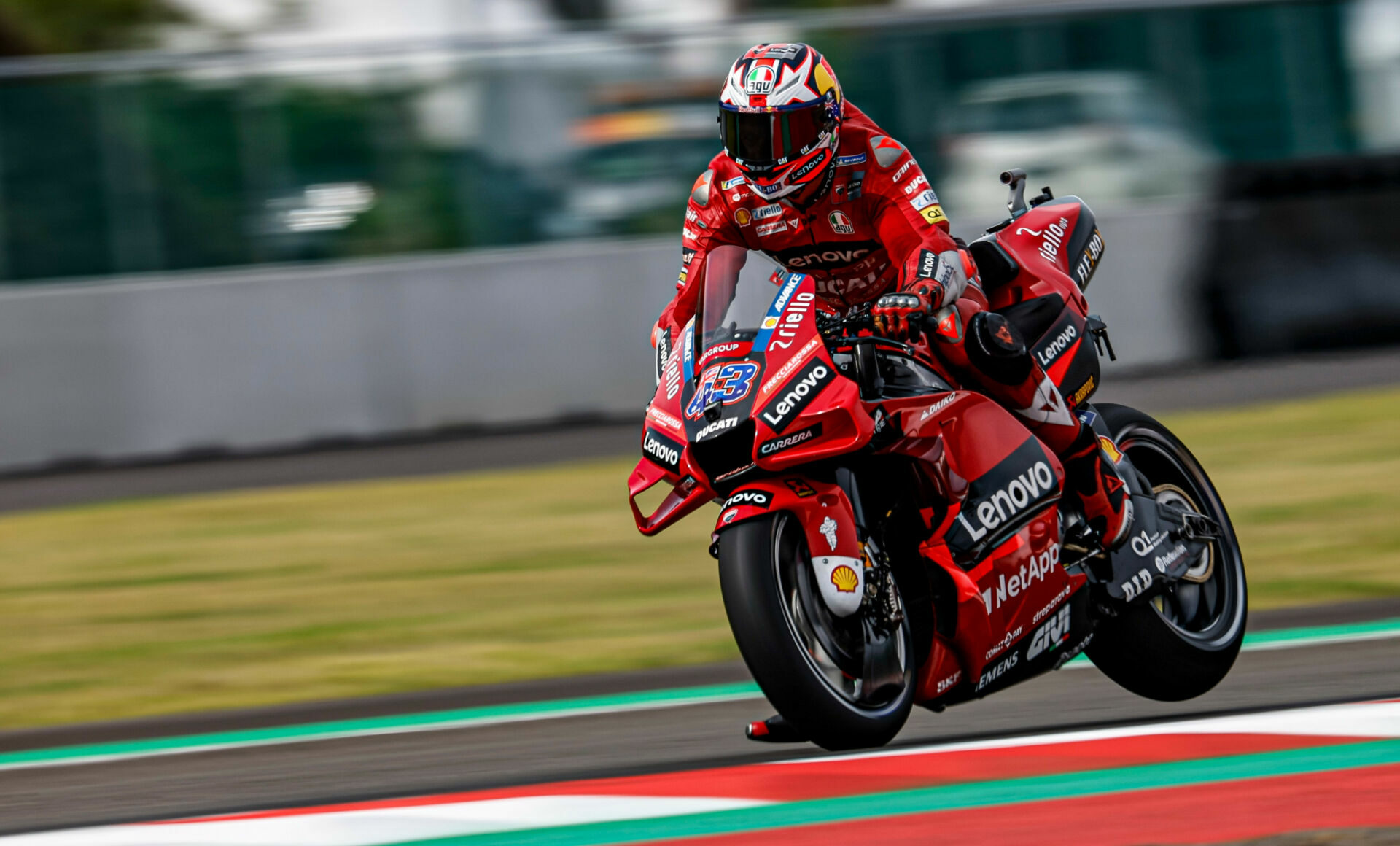 Jack Miller (43) braking for a corner at Mandalika International Street Circuit. Photo courtesy Ducati.