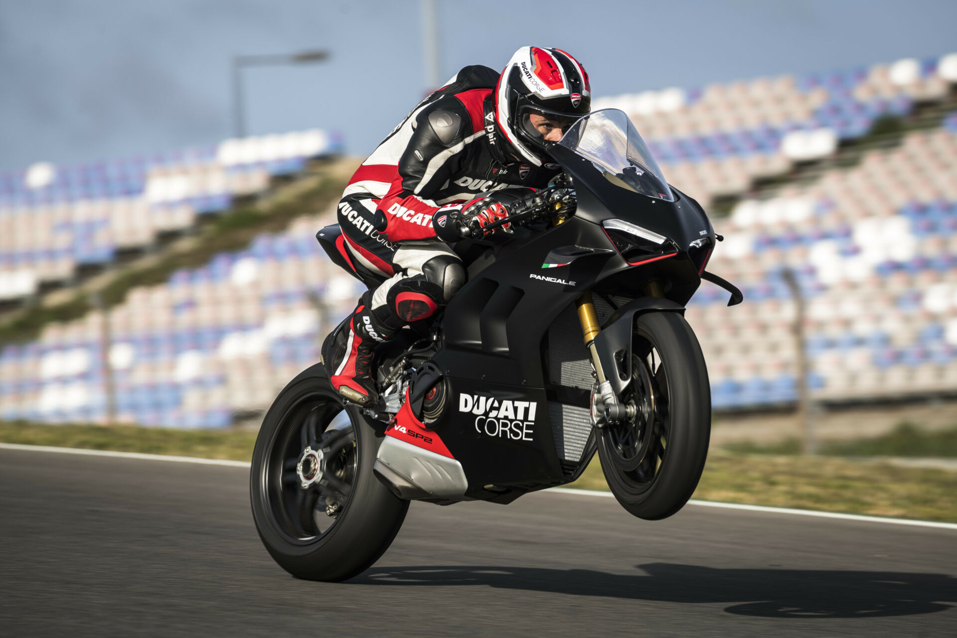 A 2022 Ducati Panigale V4 SP2 at speed. Photo courtesy Ducati,