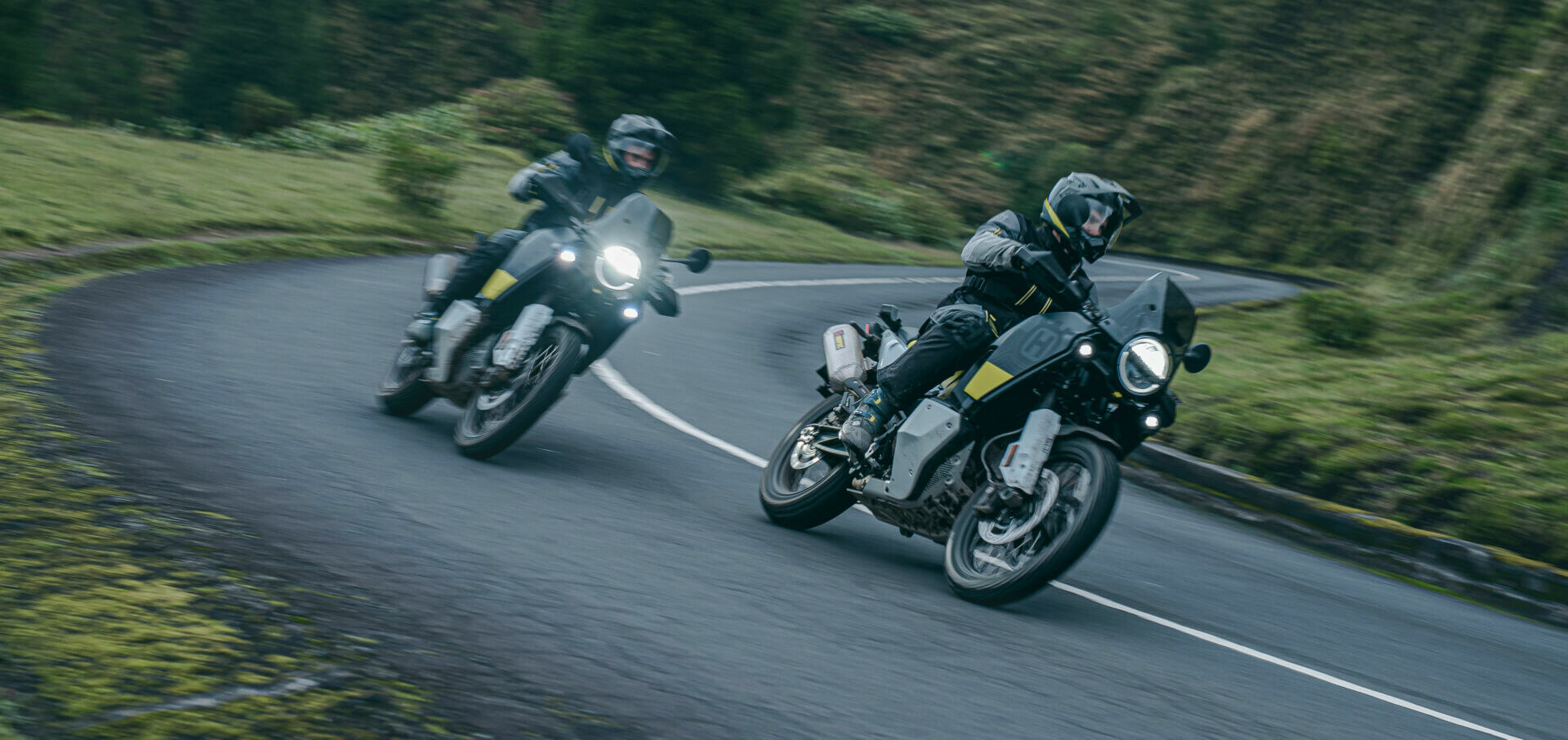 Husqvarna Norden 901 motorcycles at speed. Photo courtesy Husqvarna.