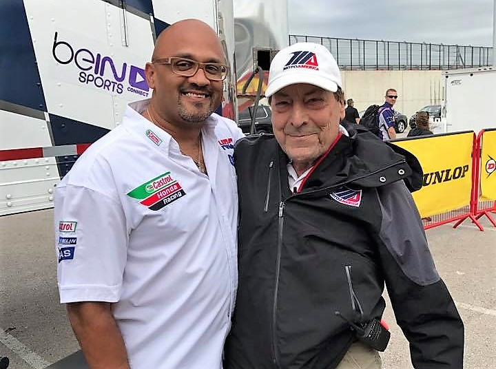 Dr. Raymond Rossi (right) with friend and firefighter Bernie Brown II (left) in the paddock at Circuit of The Americas in 2017. Photo courtesy Bernie Brown II.