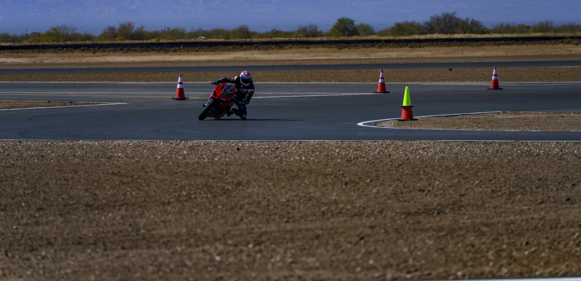 A motorcyclist on course at new The Podium Club road course in Arizona. Photo courtesy The Podium Club.