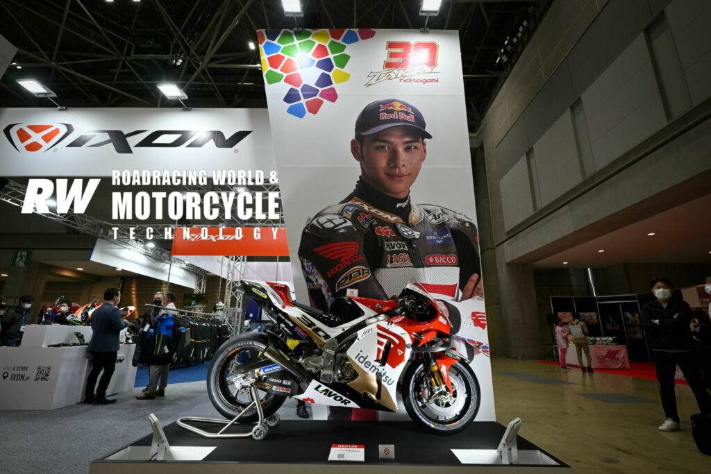 IXON leathers had one of Takaaki Nakagami's LCR Honda RC213V MotoGP racebikes on display. Photo by Kohei Hirota.