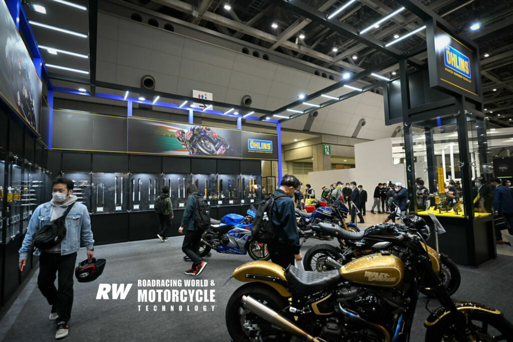 Öhlins has a large display area at the Tokyo Motorcycle Show. Photo by Kohei Hirota.