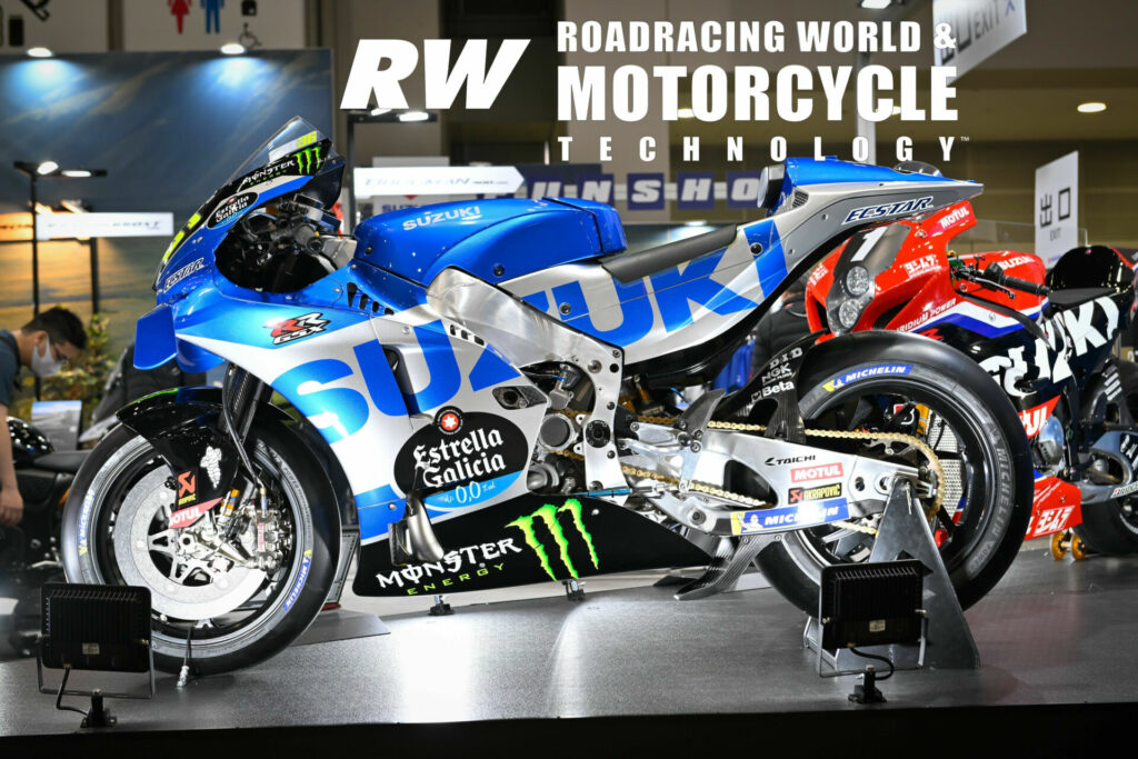 Another view of one of Joan Mir's ECSTAR Suzuki GSX-RR MotoGP racebikes. Photo by Kohei Hirota. 