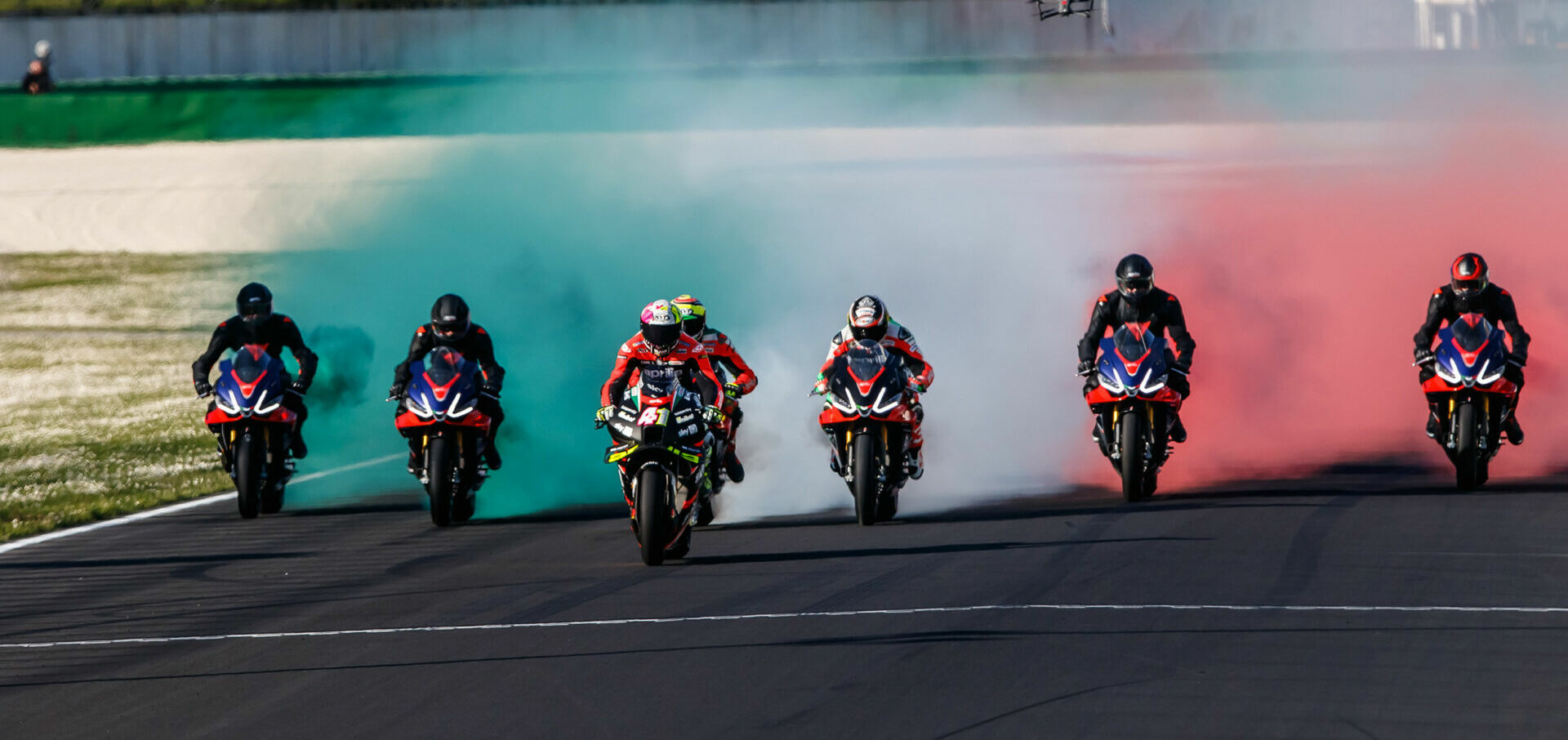 Aprilia All Stars put on a smoke show at a previous event. Photo courtesy Aprilia.