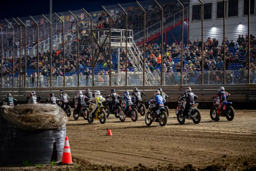 The Odessa, Missouri round marked the first time the full 15-rider BTR Flat Track field took to the racetrack. Photo courtesy Royal Enfield North America.