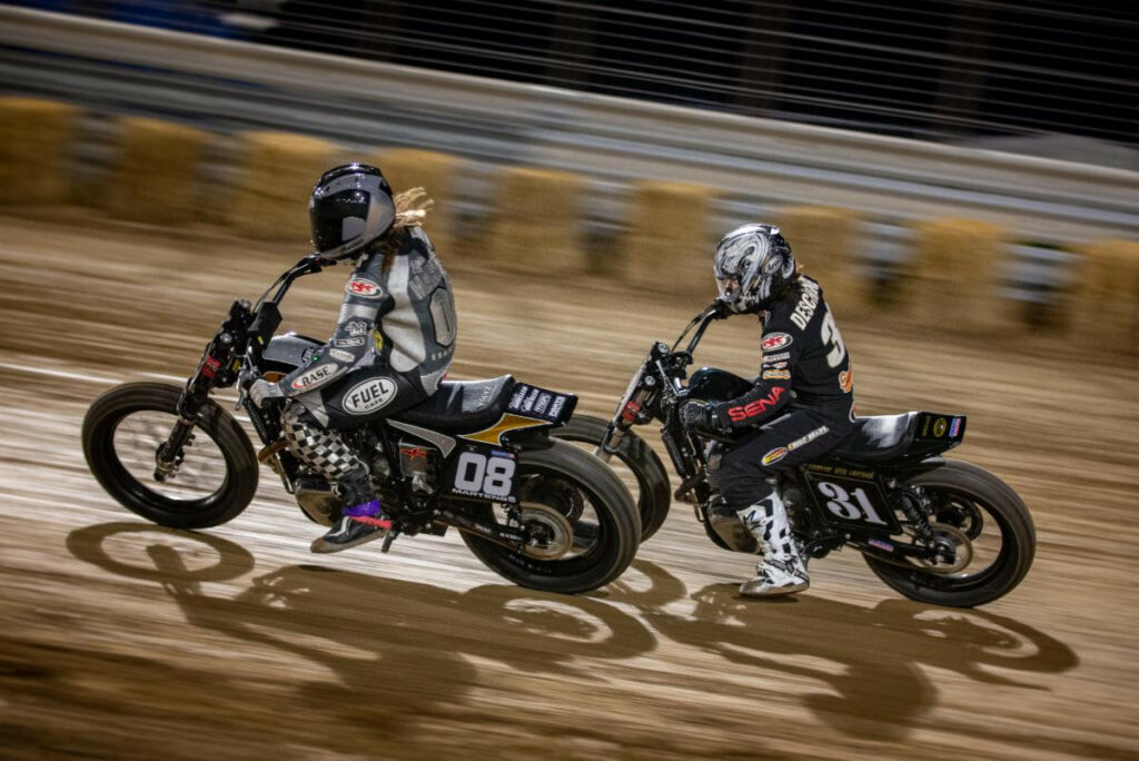 The battle to watch was between Zaria Martens (08) and Jillian Deschenes (31). Ultimately, Martens would edge out Deschenes for the runner-up position. Photo courtesy Royal Enfield North America.
