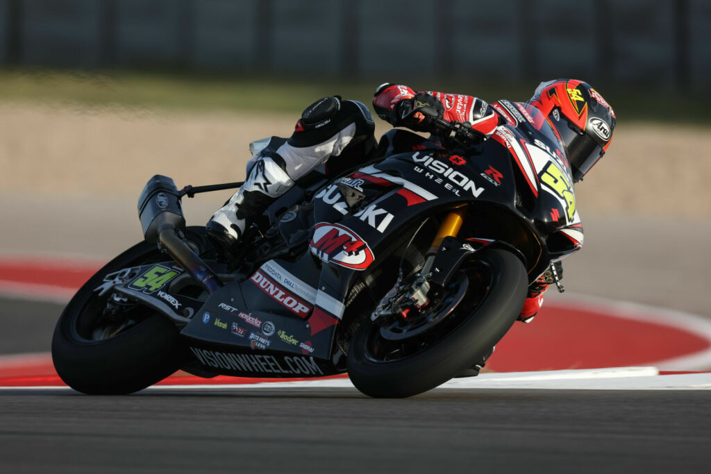 Superbike newcomer Richie Escalante (54) raced hard aboard his  Suzuki GSX-R1000R on Saturday. Photo courtesy Suzuki Motor USA.