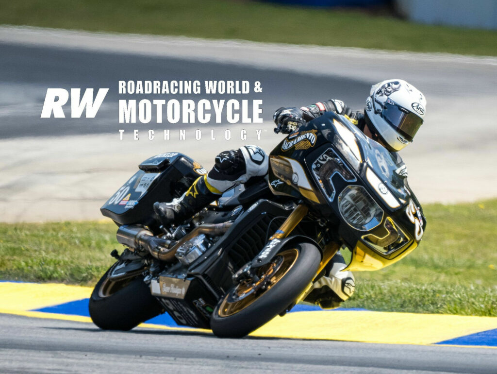 Bobby Fong (50), riding his RSD Indian Challenger, won the three-lap Mission King Of The Baggers Challenge race. Photo by JR Howell.