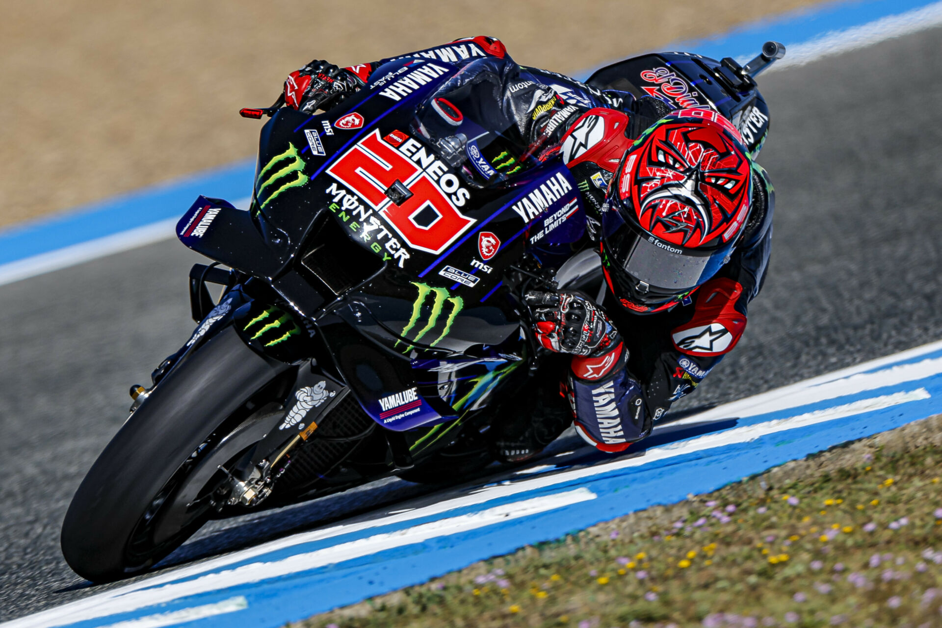 Fabio Quartararo (20) in action Friday at Jerez. Photo courtesy Monster Energy Yamaha.