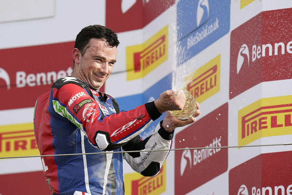 Glenn Irwin on the podium at Silverstone. Photo courtesy MSVR.