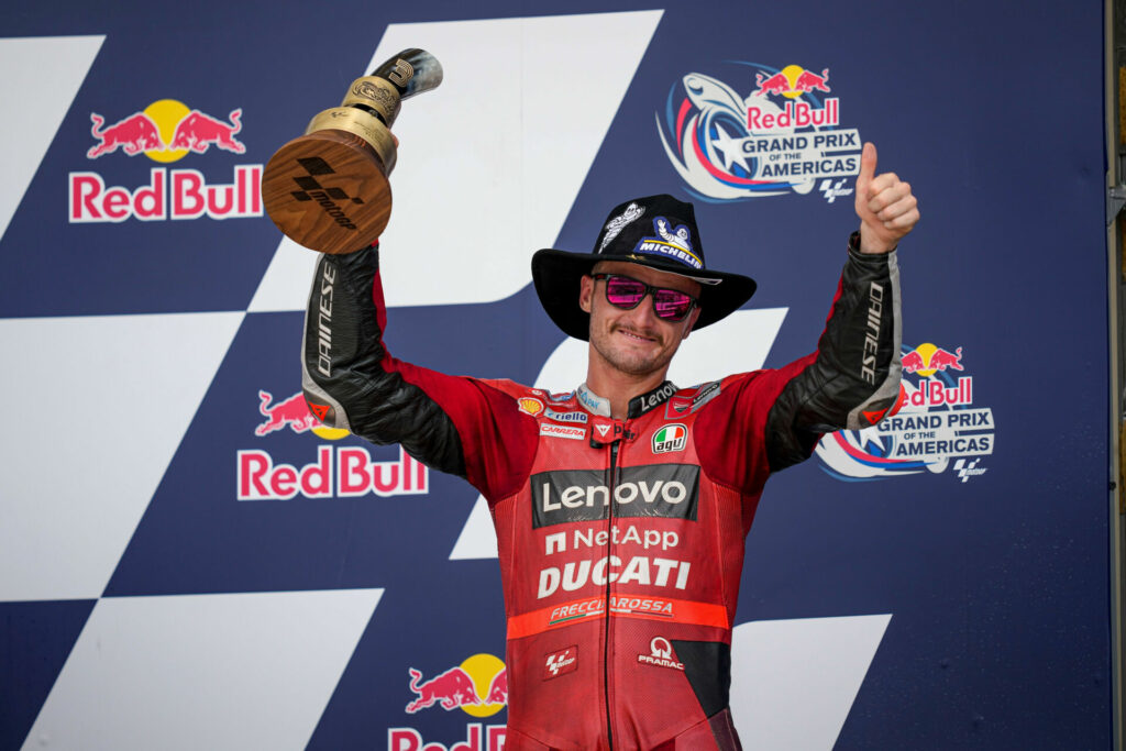 Jack Miller on the podium at COTA. Photo courtesy Ducati.