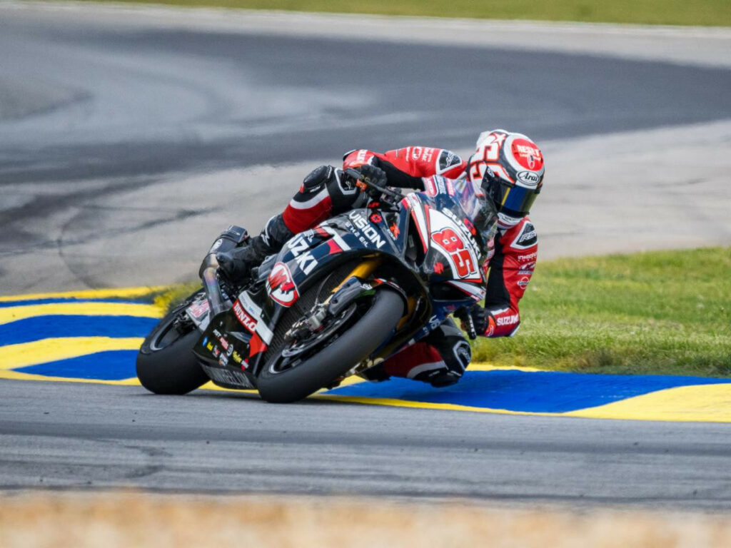 Jake Lewis (85) charged to his first Superbike podium in years on Saturday at Road Atlanta. Photo by JR Howell.