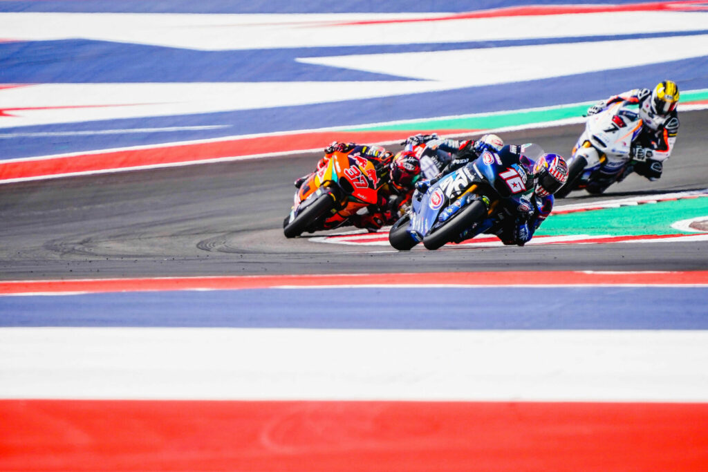 Joe Roberts (16) leading a group of riders at Circuit of The Americas. Photo courtesy American Racing Team.