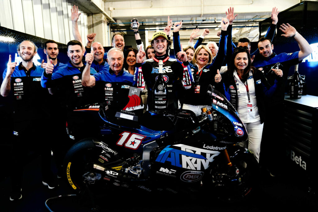 Joe Roberts (center) with the Italtrans Racing Team. Photo courtesy Italtrans Racing.