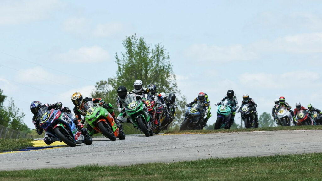 Max Van (48) leads the SportbikeTrackGear.com Junior Cup class en route to his first MotoAmerica victory on Sunday.  Photo by Brian J. Nelson, courtesy MotoAmerica.