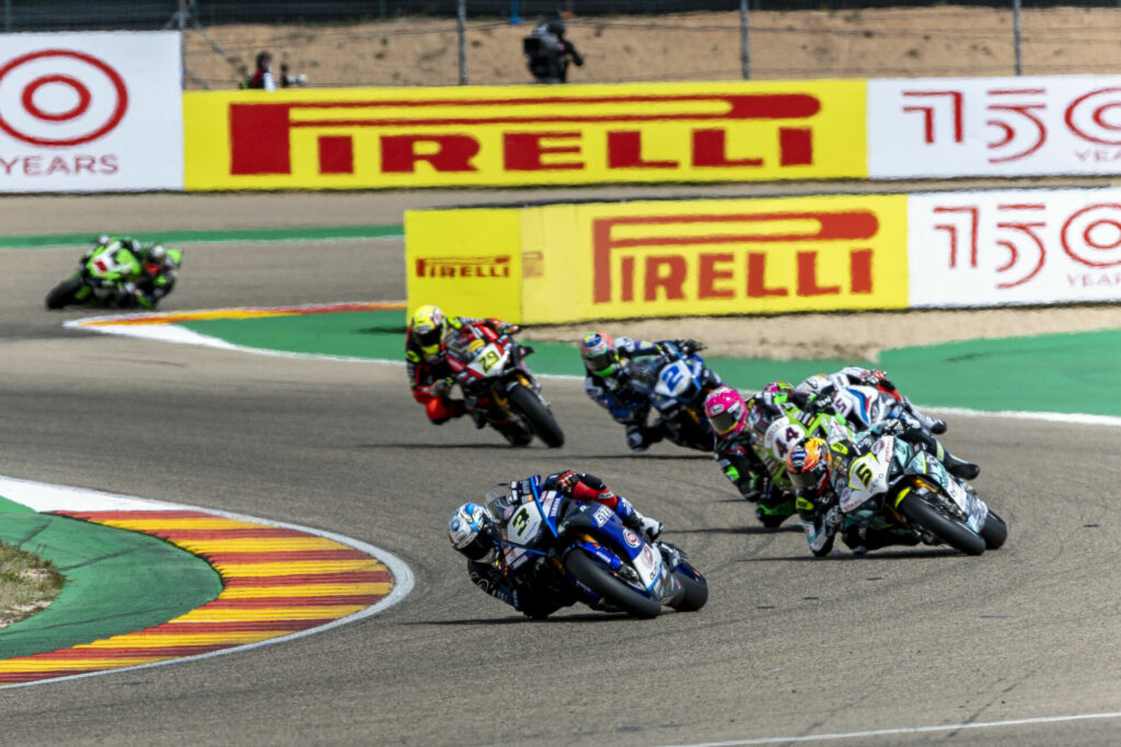 Kohta Nozane (3) leads a group of riders during Race One. Photo courtesy Yamaha.