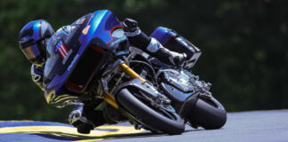 Kyle Wyman (1) at speed on his Screamin' Eagle Harley-Davidson Road Glide at Road Atlanta. Photo by Brian J. Nelson.