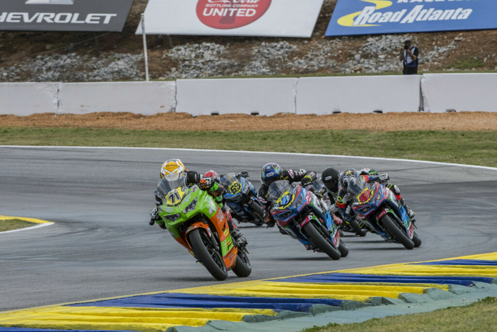 Levi Badie (71) leading a group of riders at Road Atlanta. Photo by Brian J. Nelson, courtesy Levi Badie Racing.