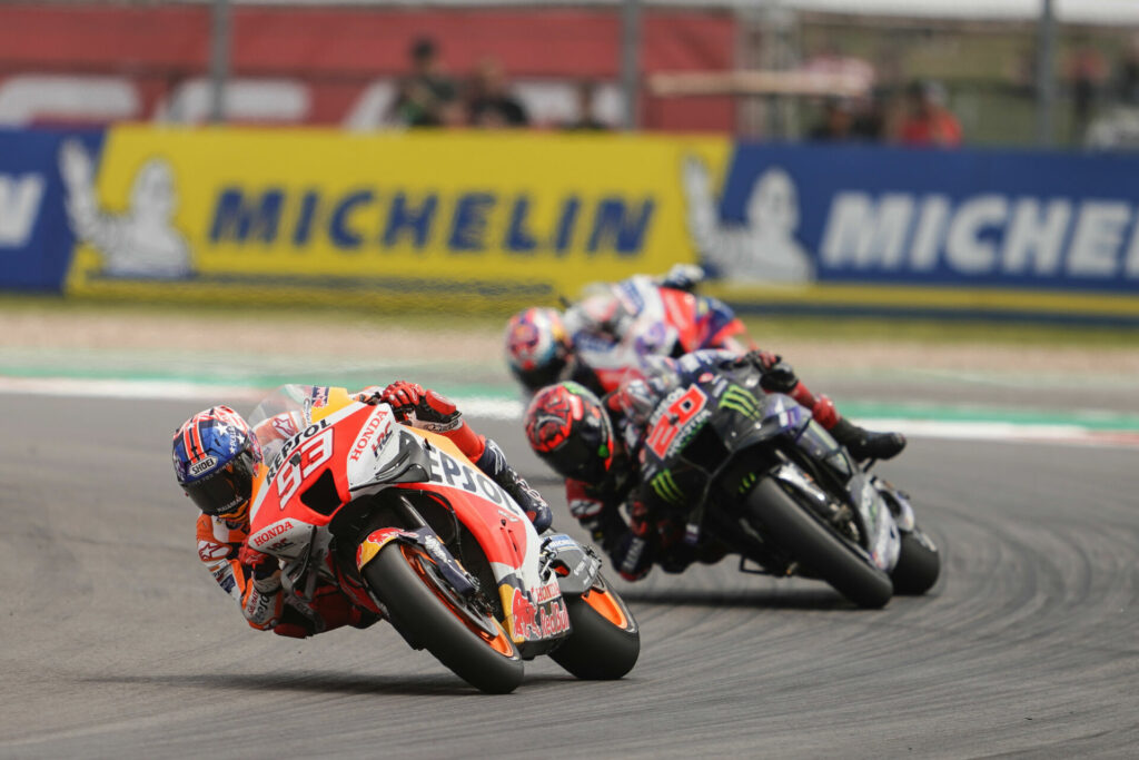 Marc Marquez (93) leads Fabio Quartararo (20) and Jorge Martin (89) at COTA. Photo courtesy Repsol Honda.