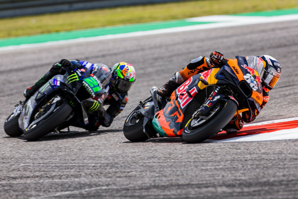 Miguel Oliveira (88) leads Franco Morbidelli (21) at COTA. Photo courtesy KTM Factory Racing.